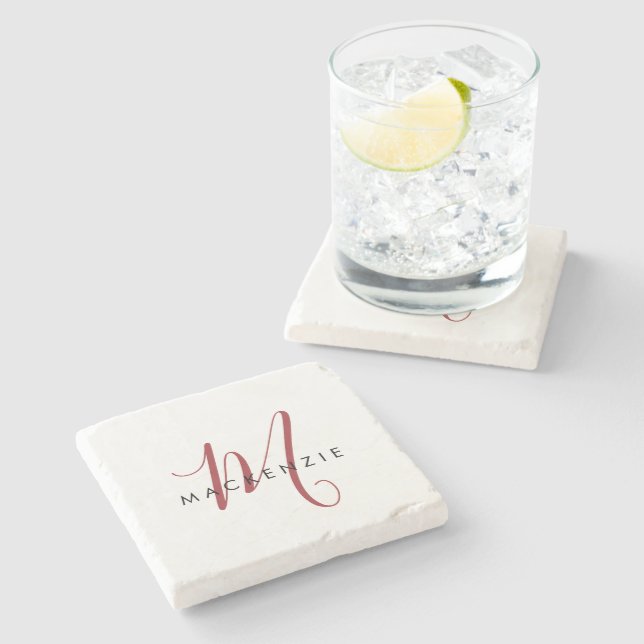 Elegant Modern White Red Script Monogram Stenunderlägg (Sidan)