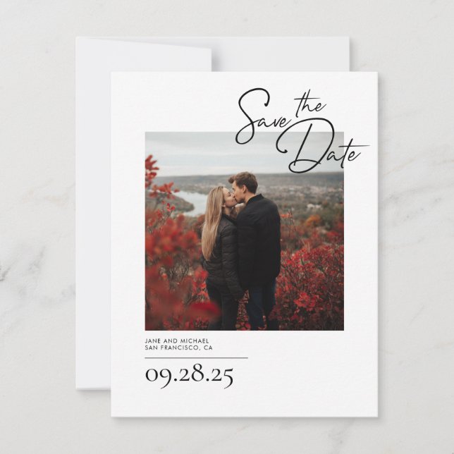 Elegant Modern White Save Date Photo Spara Datumet (Framsida)