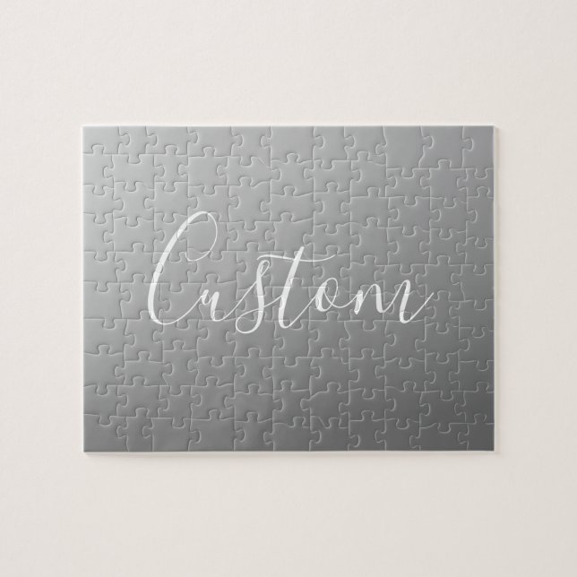 Elegant Modern White Script Write Grått Gradient Pussel (Horisontell)