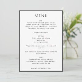 Elegant Modern White Simple Wedding Menu Card Inbjudningar