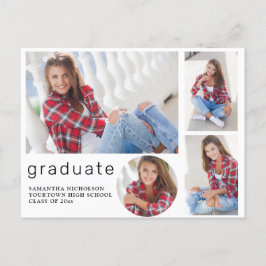 Elegant Modern White Studenten 4 Photo Collage Inbjudan Vykort