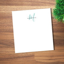 Elegant Modern White Teal Script Monogram