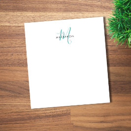 Elegant Modern White Teal Script Monogram Anteckningsblock