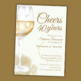 Elegant Modern White Wine Cheers 40th Birthday Inbjudningar