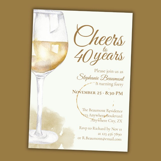 Elegant Modern White Wine Cheers 40th Birthday Inbjudningar (Skapare uppladdad)