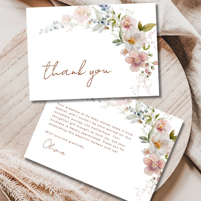 Elegant Modern Wildblomma Baby Shower Tack Kort (Skapare uppladdad)
