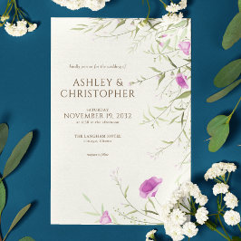 Elegant Modern Wildblomma off-White Bröllop Inbjudningar