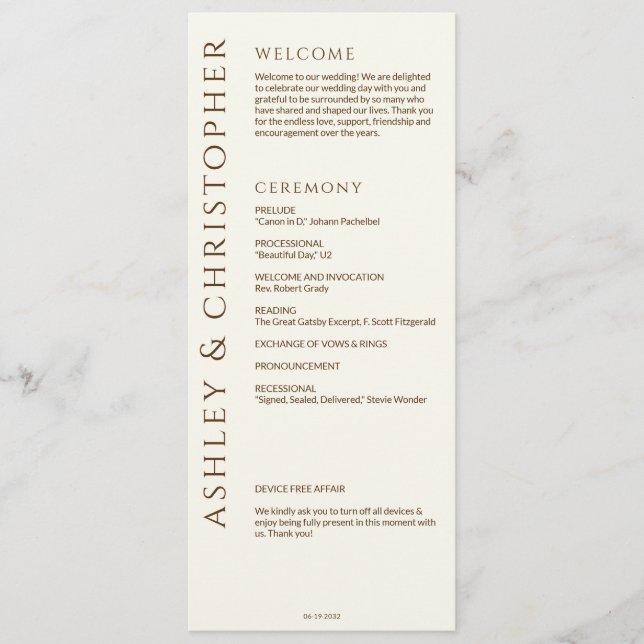 Elegant Modern Wildblomma off-White Bröllop Program (Framsida)