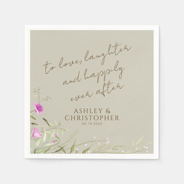 Elegant Modern Wildblommtaupe Bröllop Pappersservett (Framsidan)