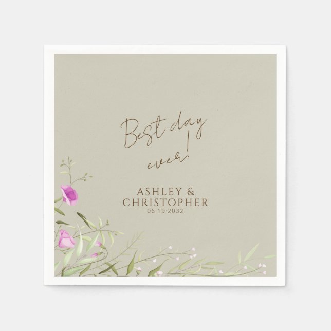 Elegant Modern Wildblommtaupe Bröllop Pappersservett (Framsidan)