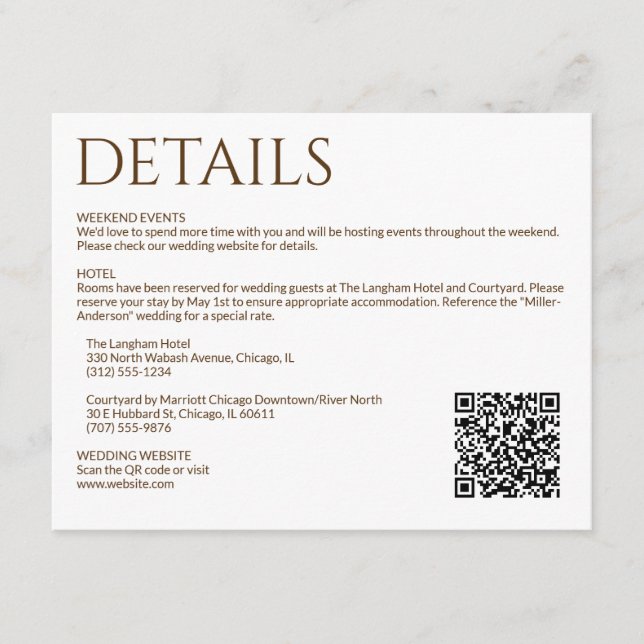 Elegant Modern WildblommWhite & Bronze Bröllop Tilläggskort (Framsida)