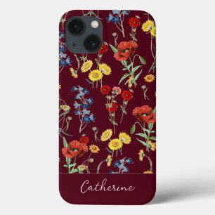 Elegant Modern Wildblommy Namn Burgundy