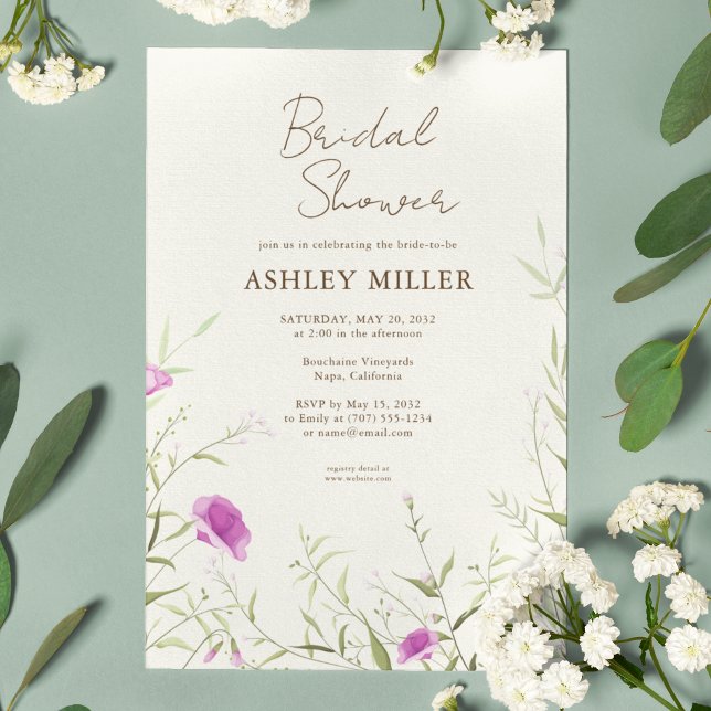 Elegant Modern Wildbloms off-White-Möhippa Inbjudningar (Skapare uppladdad)