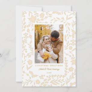 Elegant Modern Winter botanical Photo-Guld Julkort