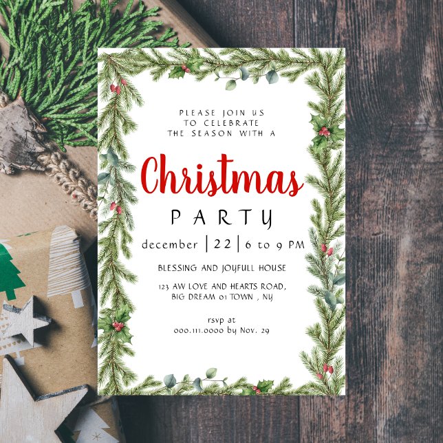 Elegant Modern Winter Greenery  Christmas Party Inbjudningar (Skapare uppladdad)