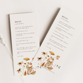 Elegant Modern Woodland Fall Blommigt Bröllop Menu Meny