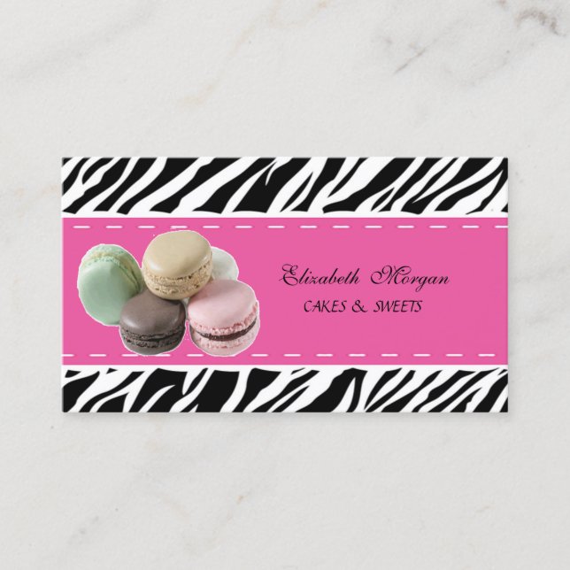 Elegant Modern Zebraprint, Fransk Macaron Visitkort (Framsida)