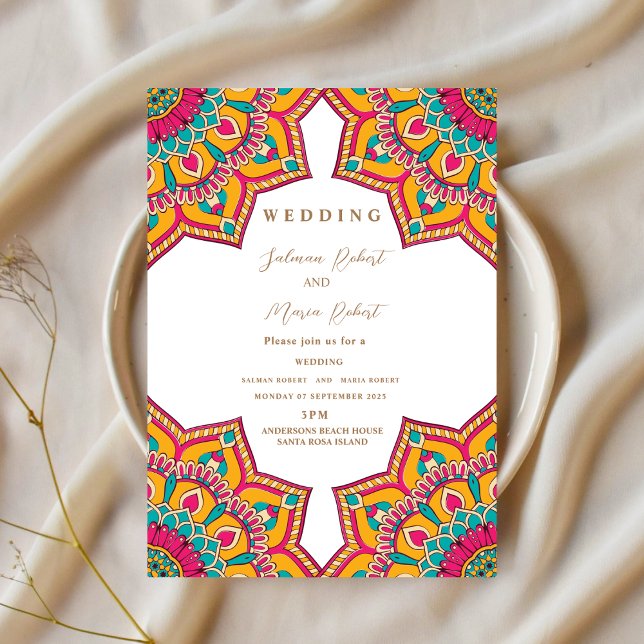 elegant moderna blommor mandala indian bröllop inbjudningar (Skapare uppladdad)