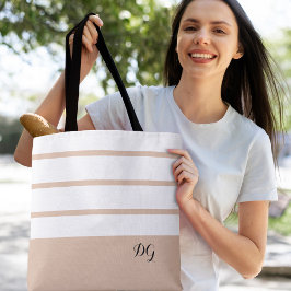 Elegant moderna fetma ränder monogram neutral brun tygkasse