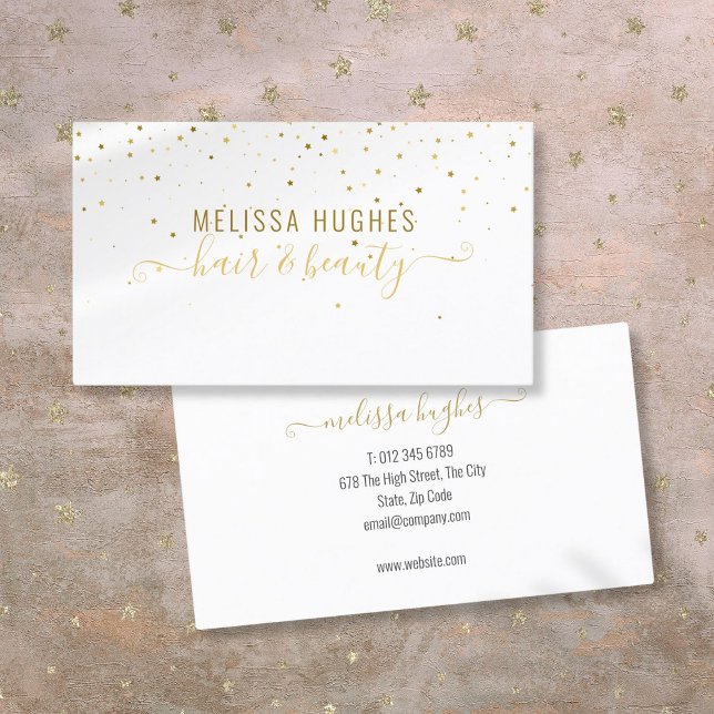 Elegant Moderna Guldstjärnor Stilfull Skrift Visitkort (Elegant Modern Gold Stars Stylish Script Business Card)