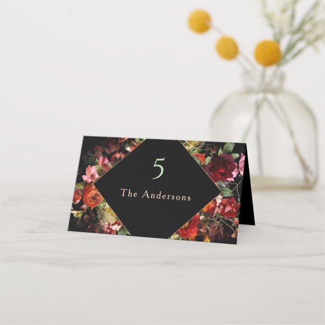 Elegant moderna moody blommor bröllop placeringskort (Framsida)