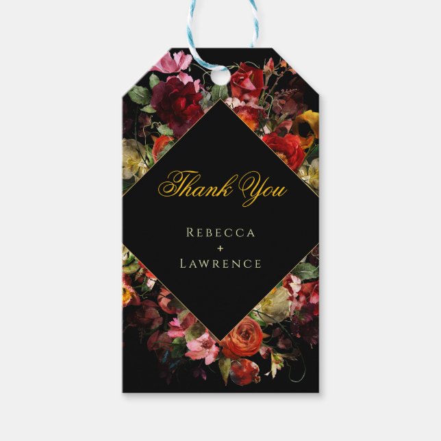 Elegant moderna moody blommor bröllop presentetikett (Framsidan)