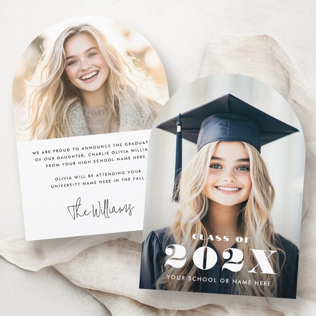 Elegant moderna namn-fotoannonsering av studenten inbjudningar (Elegant modern name photo graduation announcement)
