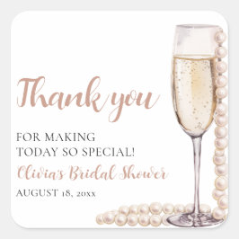 Elegant moderna pärlor och Prosecco bröllopsdusch Fyrkantigt Klistermärke