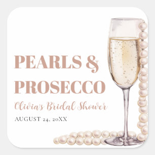 Elegant moderna pärlor och Prosecco bröllopsdusch Fyrkantigt Klistermärke
