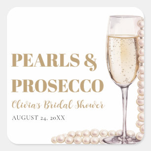 Elegant moderna pärlor och Prosecco bröllopsdusch Fyrkantigt Klistermärke