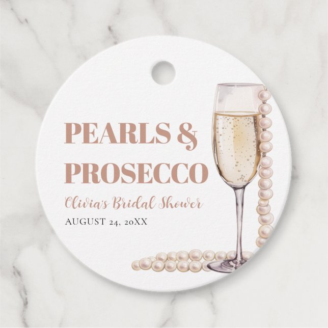 Elegant moderna pärlor och Prosecco bröllopsdusch Gåvor Etiketter (Framsida)