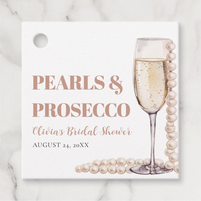 Elegant moderna pärlor och Prosecco bröllopsdusch Gåvor Etiketter (Framsida)