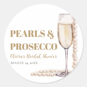 Elegant moderna pärlor och Prosecco bröllopsdusch Runt Klistermärke