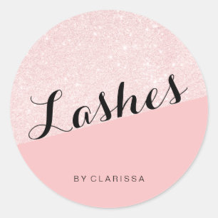 Elegant moderna rosa glitter ögonfransar runt klistermärke