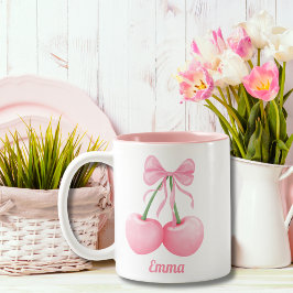 Elegant, moderna Rosa-körsbär med Rosa Bow,Anpassn Två-Tonad Mugg