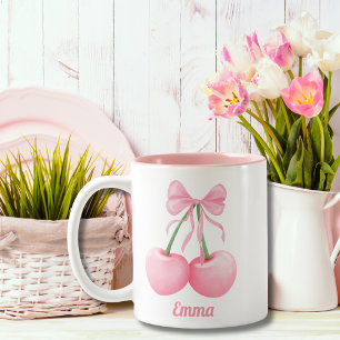 Elegant, moderna Rosa-körsbär med Rosa Bow,Anpassn Två-Tonad Mugg