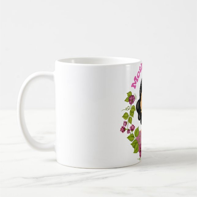 Elegant modernillustration av kvinna med blommor f kaffemugg (Vänster)