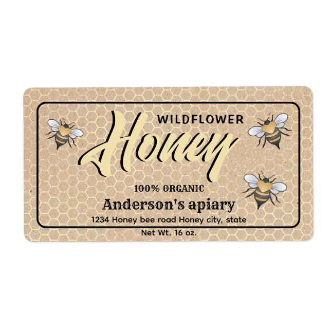 Elegant modernt märke för kartongbin honung burk fraktsedel (Framsidan)