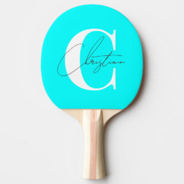 Elegant Modernt Monogram Elektrisk Retro Cyan Pingisracket
