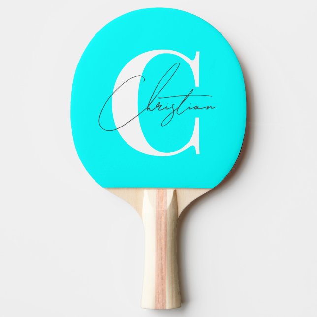 Elegant Modernt Monogram Elektrisk Retro Cyan Pingisracket (Framsidan)