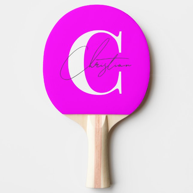 Elegant Modernt Monogram Elektriskt Retro Rosa Pingisracket (Framsidan)