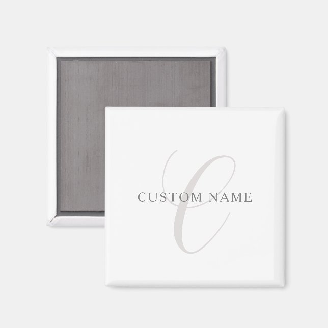Elegant Modernt Monogram | Grå & Vit (redigerbar) Magnet (Front/Back)