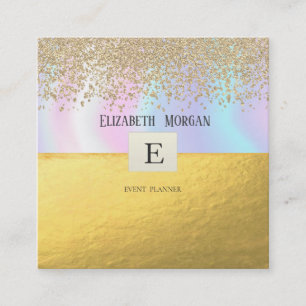 Elegant Modernt Monogram Guld Diamanter Holografis Fyrkantigt Visitkort