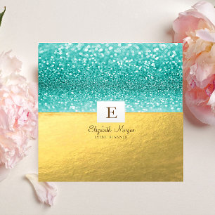Elegant Modernt Monogram Guld Glitter Bokeh Fyrkantigt Visitkort