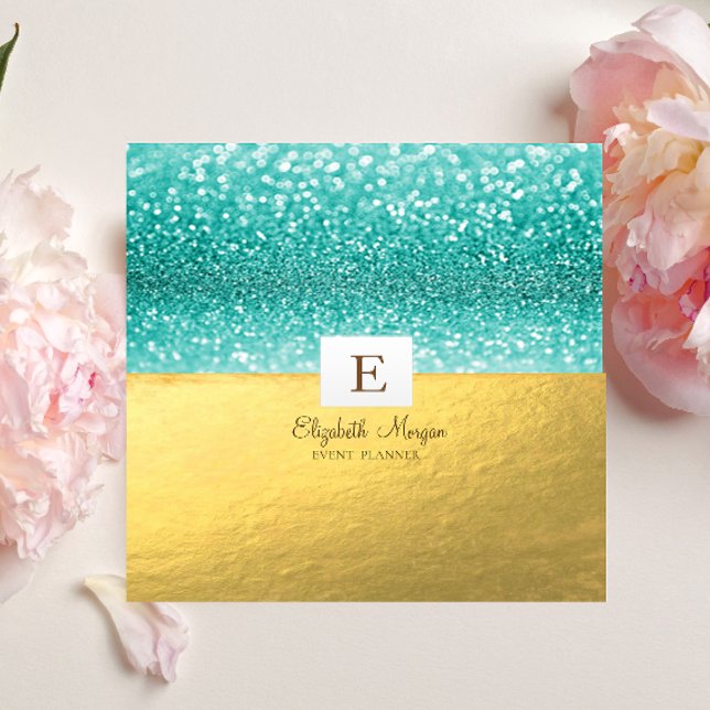 Elegant Modernt Monogram Guld Glitter Bokeh Fyrkantigt Visitkort (Skapare uppladdad)
