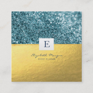 Elegant Modernt Monogram Guld Glitter Bokeh Fyrkantigt Visitkort