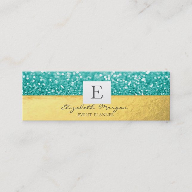 Elegant Modernt Monogram Guld, Glitter Bokeh Mini Visitkort (Framsida)