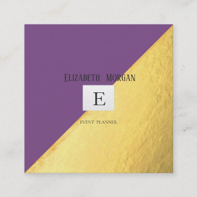 Elegant Modernt Monogram Guld, Violett Fyrkantigt Visitkort (Framsida)