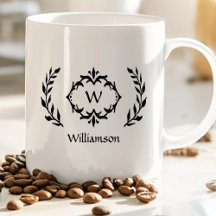Elegant Modernt Monogram Lagerkrans Trendig Svart