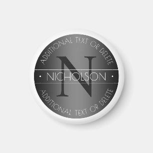Elegant modernt monogram med svart & vit skuggning magnet